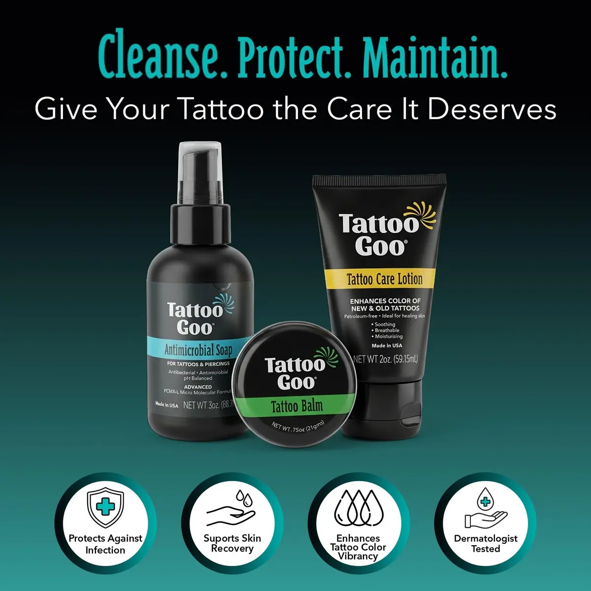 Tattoo Goo Tattoo Aftercare Kit, 3 Piece Set, Includes Antimicrobial Soap, Tattoo Balm & Healing Lotion, Complete Kit for Fresh Ink, Vibrant Colors & Glow - view 3