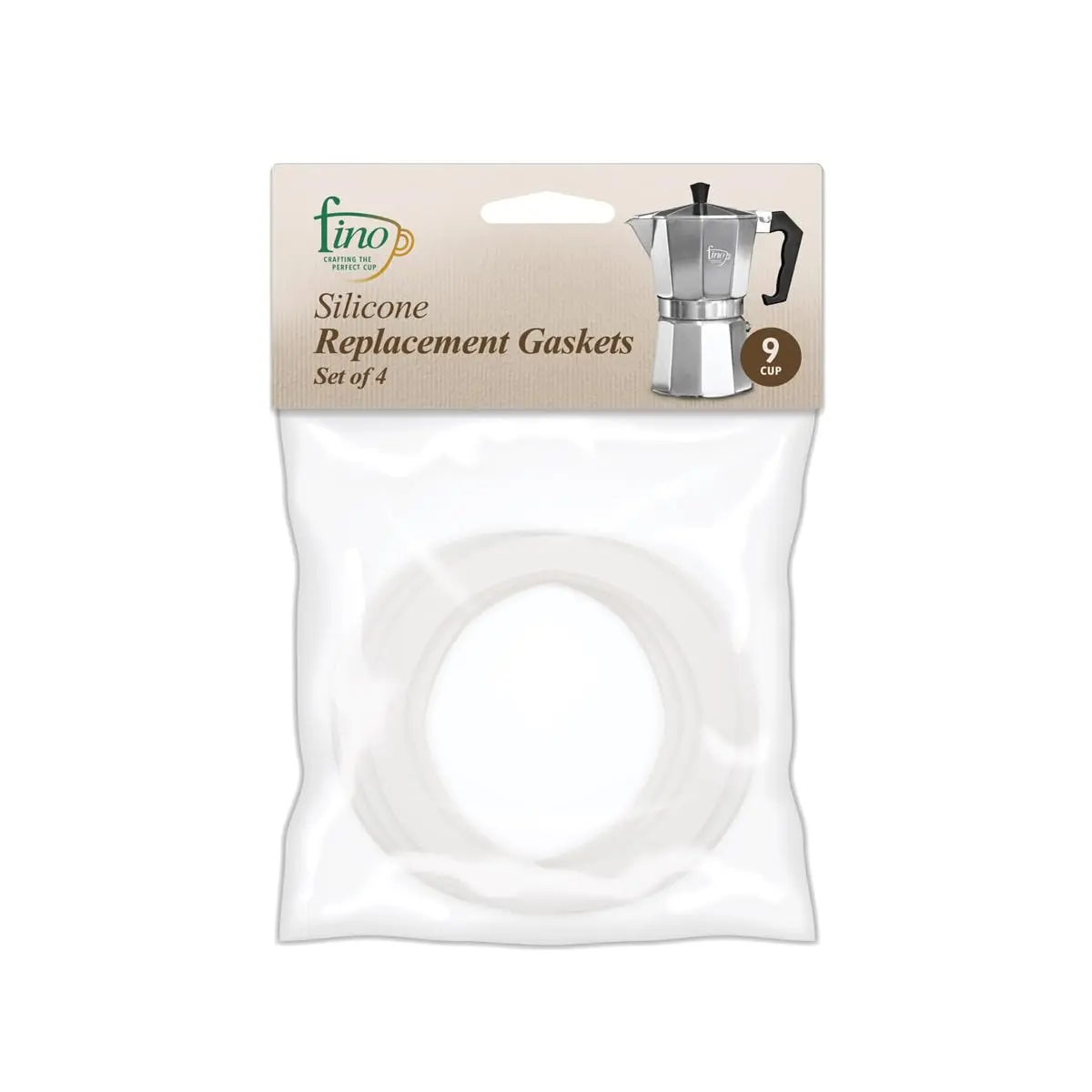 Fino Replacement Gasket for 9-Cup Stovetop Espresso Maker, Silicone, Set of 4 | Keeps Your Coffee Maker Brewing Like New - main product image