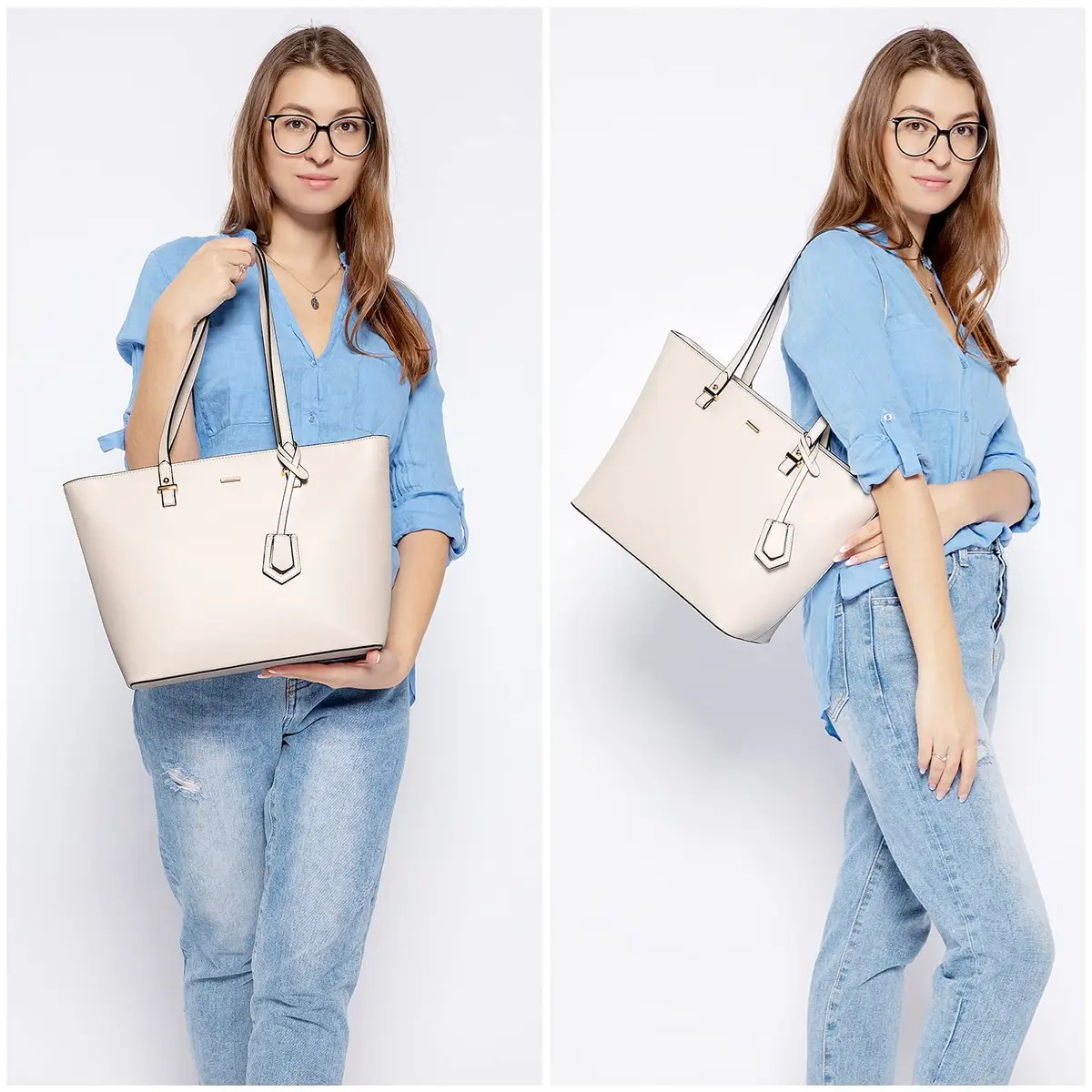 LOVEVOOK Women's Tote Bag Beige | Structured Vegan Leather, Large Capacity, Classic Style - view 2