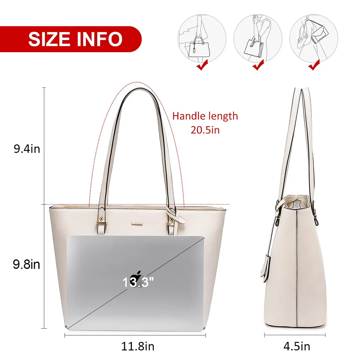 LOVEVOOK Women's Tote Bag Beige | Structured Vegan Leather, Large Capacity, Classic Style - view 4