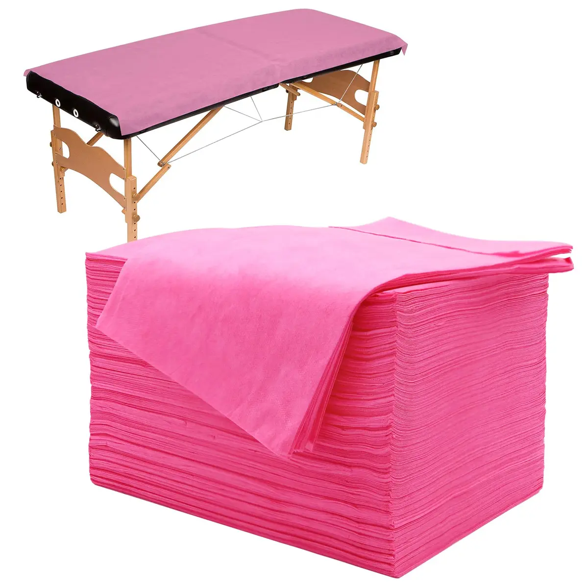 Tvvcalk Disposable Massage Table Sheets 71" x 31" Pink | Breathable Non-Woven Fabric for Spa & Salon - main product image