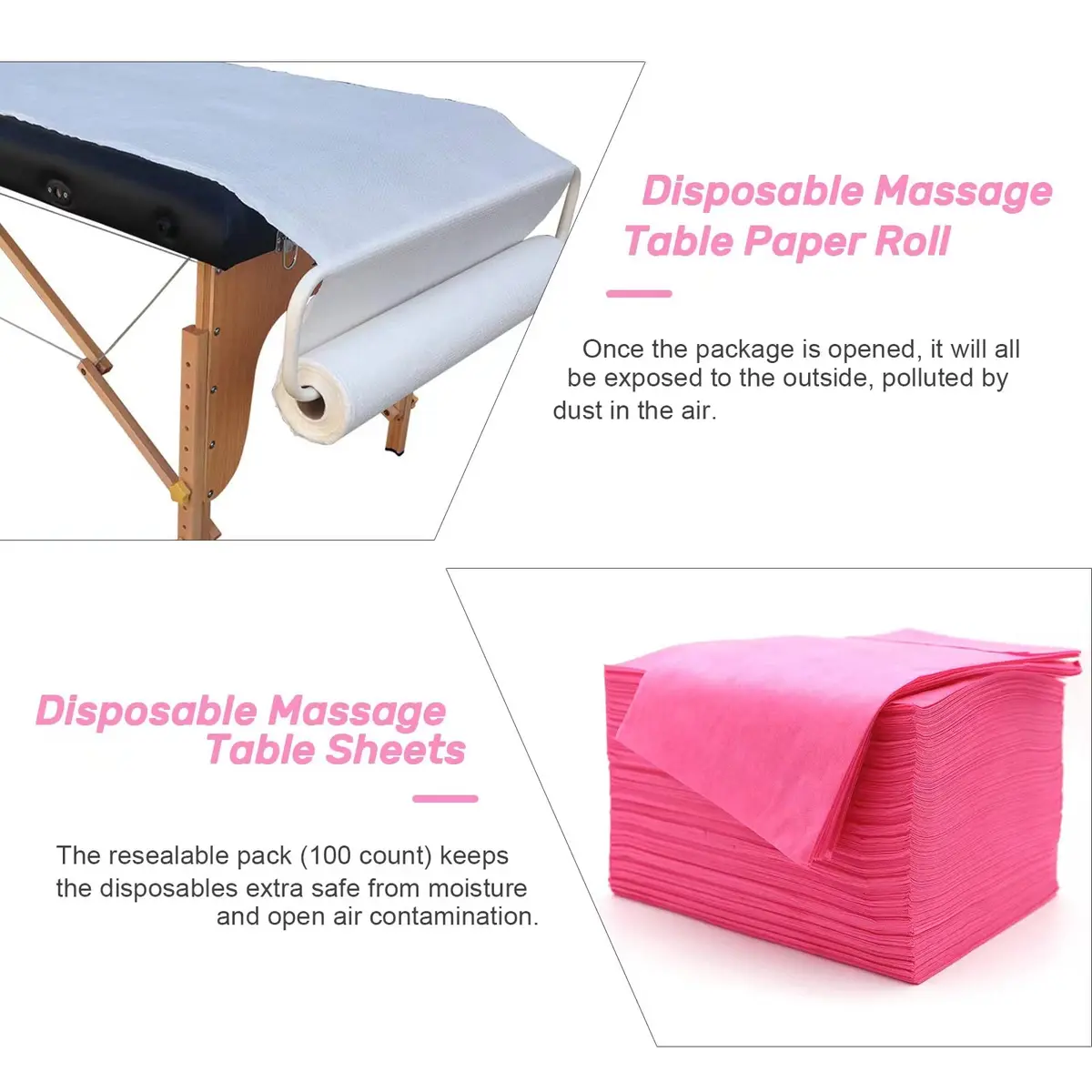 Tvvcalk Disposable Massage Table Sheets 71" x 31" Pink | Breathable Non-Woven Fabric for Spa & Salon - view 6