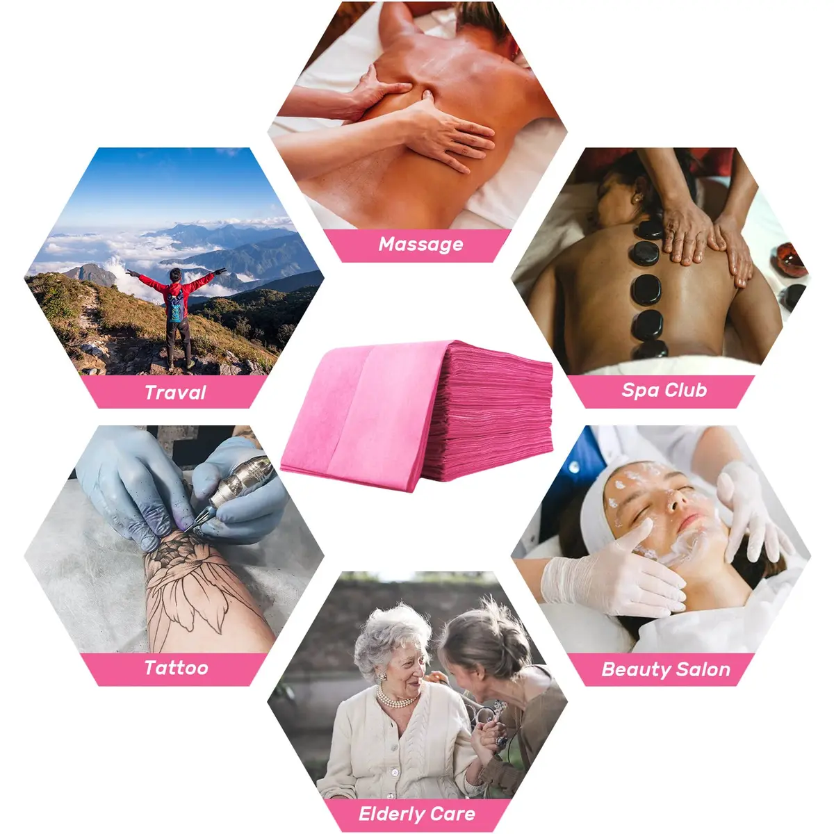 Tvvcalk Disposable Massage Table Sheets 71" x 31" Pink | Breathable Non-Woven Fabric for Spa & Salon - view 7