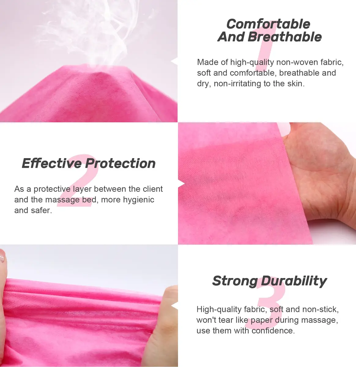 Tvvcalk Disposable Massage Table Sheets 71" x 31" Pink | Breathable Non-Woven Fabric for Spa & Salon - view 3