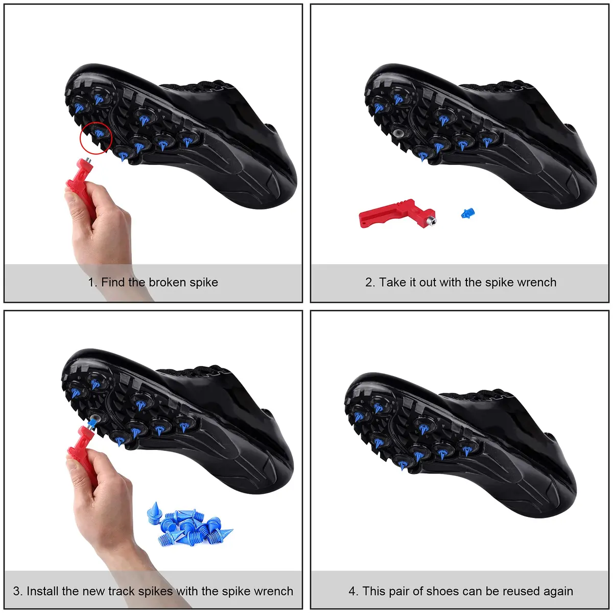 AUGSUN 20pcs 1/4inch Steel Cross Country Spikes with Spike Wrench | Replacement Spikes for Sprint Shoes - view 4