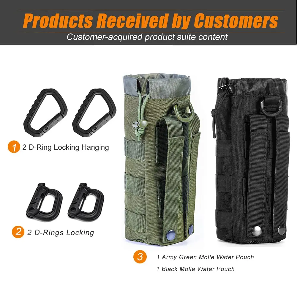 R.SASR Upgraded Tactical Drawstring Molle Water Bottle Holder Pouch (Black+Green, 2-Pack) - view 2