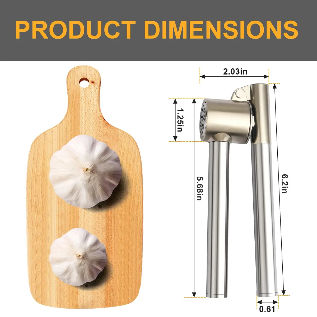 Roeene Garlic Press 304 Stainless Steel Heavy Duty | Easy Squeeze & Clean (6.4 in) - view 3