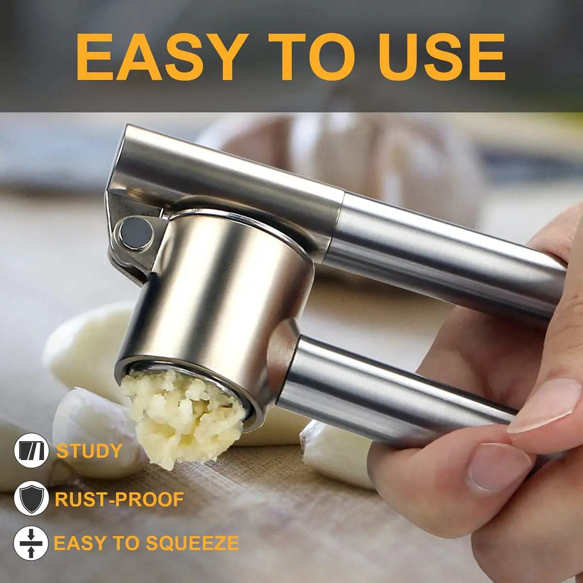 Roeene Garlic Press 304 Stainless Steel Heavy Duty | Easy Squeeze & Clean (6.4 in) - view 4