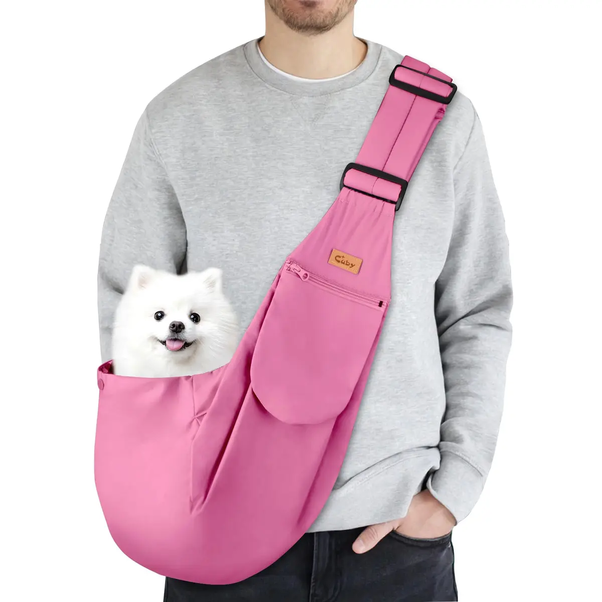 Cuby Dog and Cat Sling Carrier Pink Classic | Hands Free Reversible Pet Papoose Bag (13"L x 8"W x 2.9"H, Small) - main product image