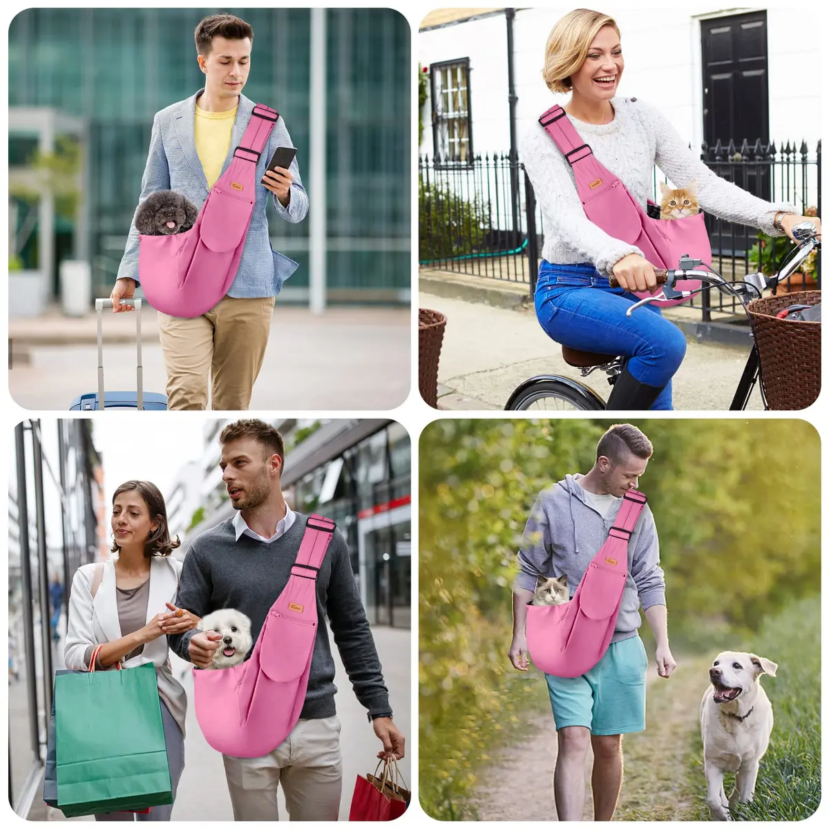 Cuby Dog and Cat Sling Carrier Pink Classic | Hands Free Reversible Pet Papoose Bag (13"L x 8"W x 2.9"H, Small) - view 5