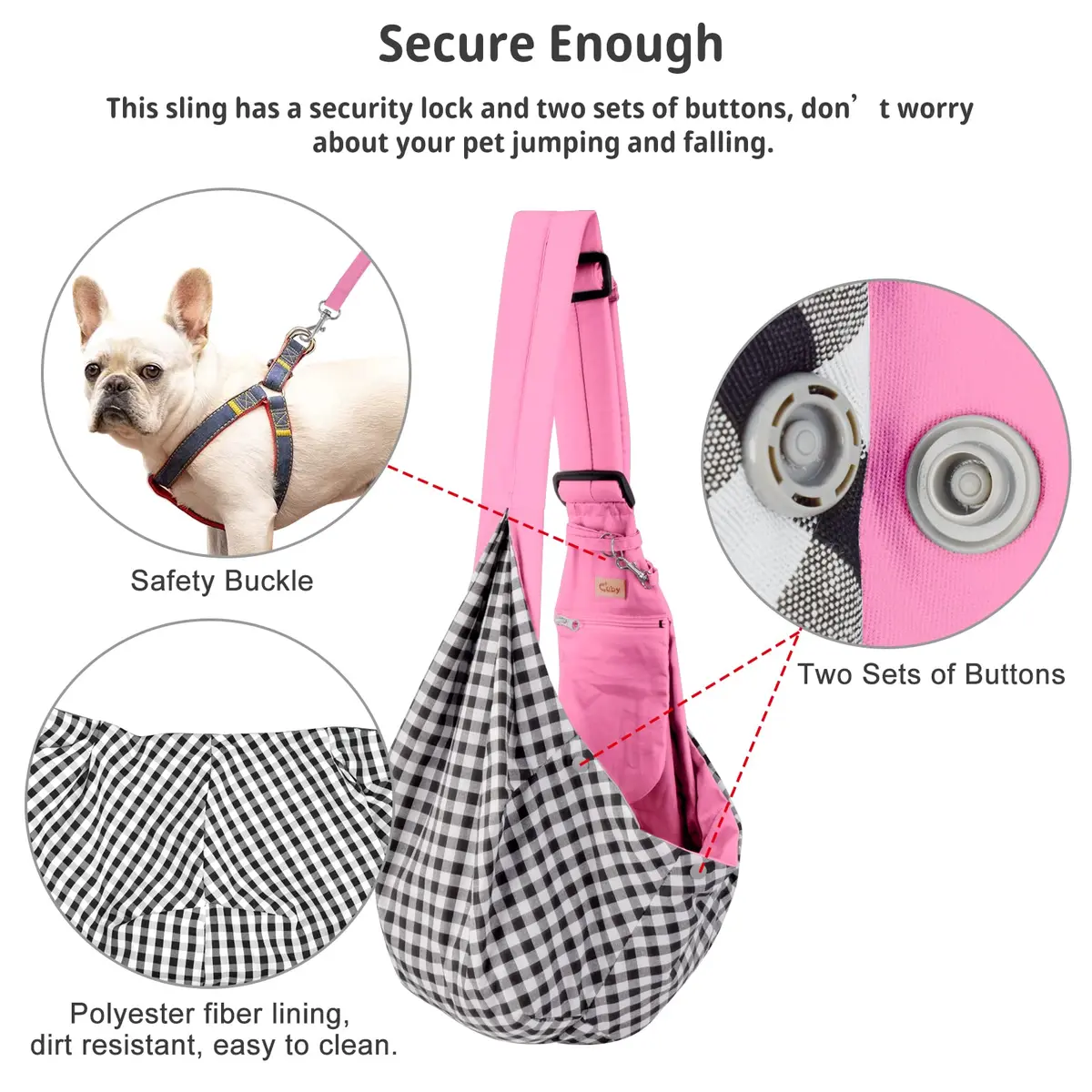 Cuby Dog and Cat Sling Carrier Pink Classic | Hands Free Reversible Pet Papoose Bag (13"L x 8"W x 2.9"H, Small) - view 2