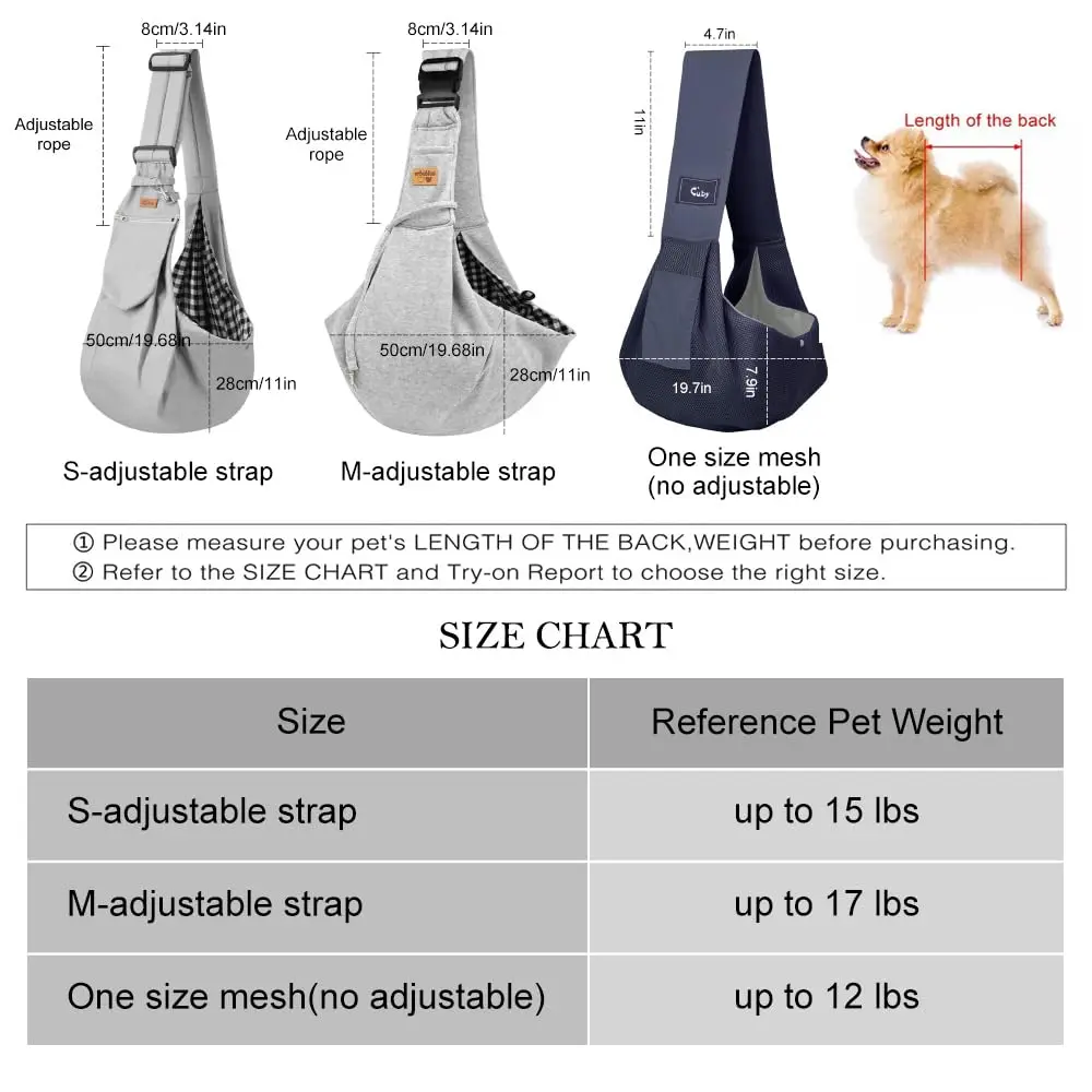 Cuby Dog and Cat Sling Carrier - Reversible Pet Papoose Bag, Adjustable, Suitable for Small Dogs & Cats, 13"L x 8"W x 2.9"H | Soft Cotton - view 7