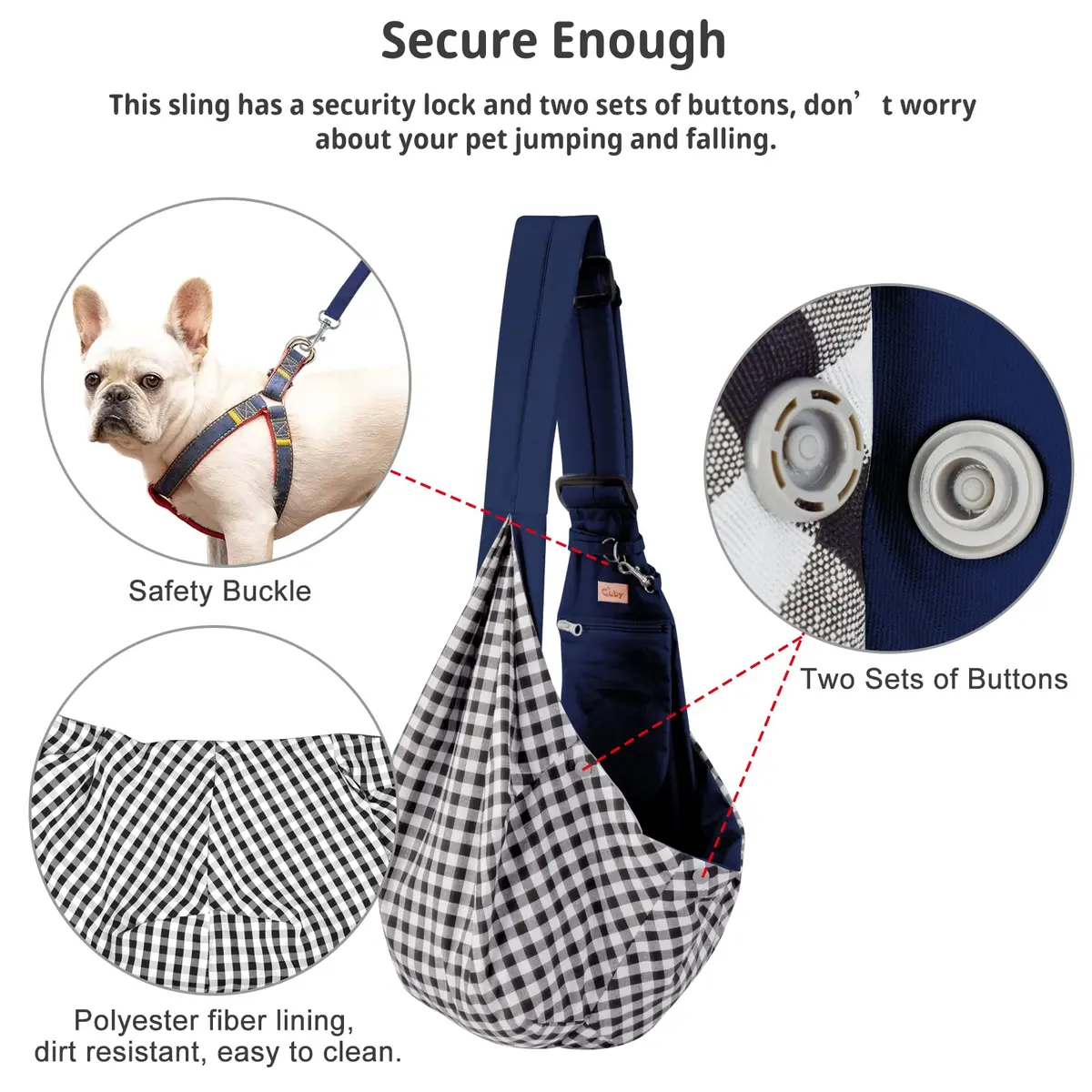 Cuby Dog and Cat Sling Carrier - Reversible Pet Papoose Bag, Adjustable, Suitable for Small Dogs & Cats, 13"L x 8"W x 2.9"H | Soft Cotton - view 2