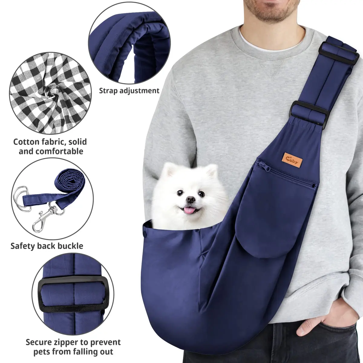 Cuby Dog and Cat Sling Carrier - Reversible Pet Papoose Bag, Adjustable, Suitable for Small Dogs & Cats, 13"L x 8"W x 2.9"H | Soft Cotton - view 3