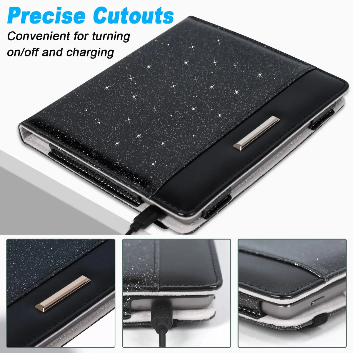 DMLuna Kindle Oasis Case, Fits 10th Gen 2019 & 9th Gen 2017, 7″, PU Leather Cover with Auto Sleep Wake, Card Slot, Hand Strap, Glitter Black | Premium Protection - view 6