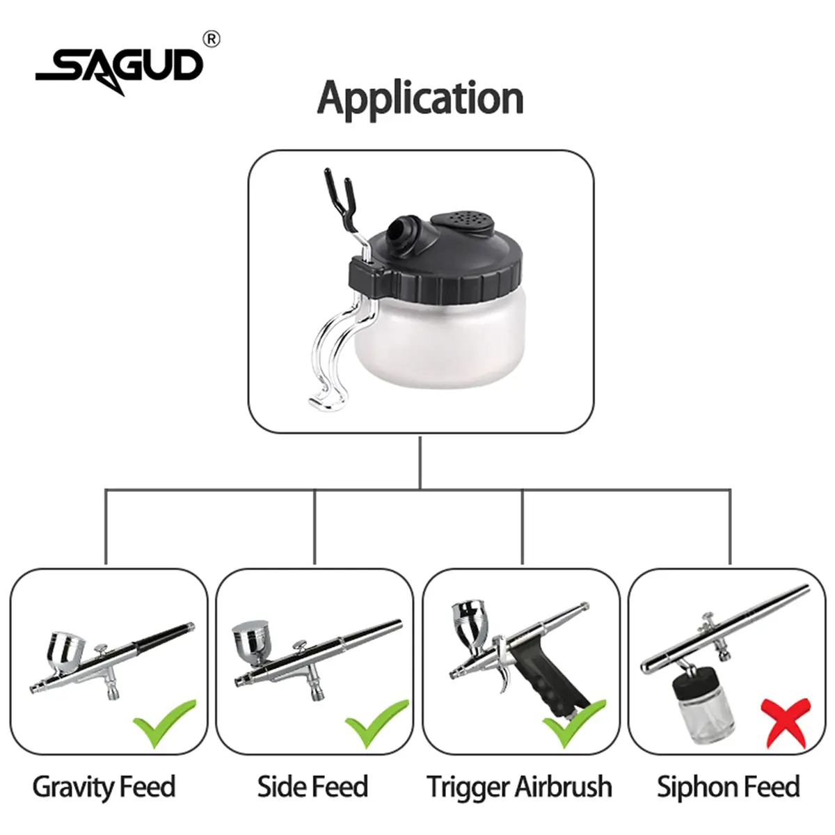 SAGUD Airbrush Cleaning Pot with Holder 10.6cm (4 inches) | Gravity Feed & Side Feed Airbrush Compatible - view 5