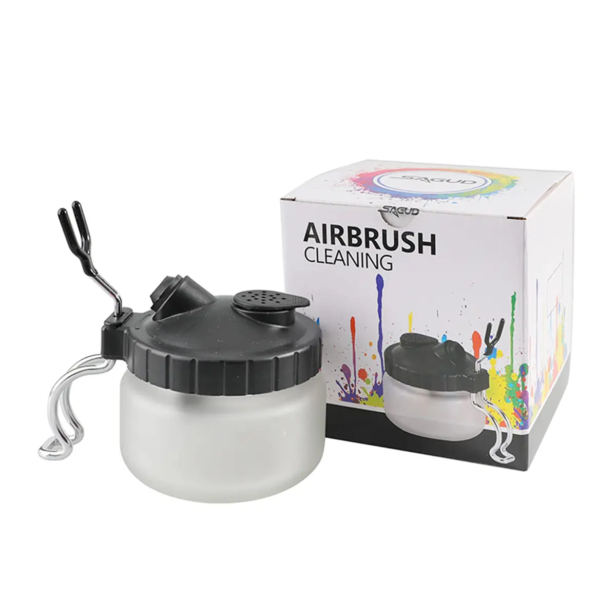 SAGUD Airbrush Cleaning Pot with Holder 10.6cm (4 inches) | Gravity Feed & Side Feed Airbrush Compatible - view 2
