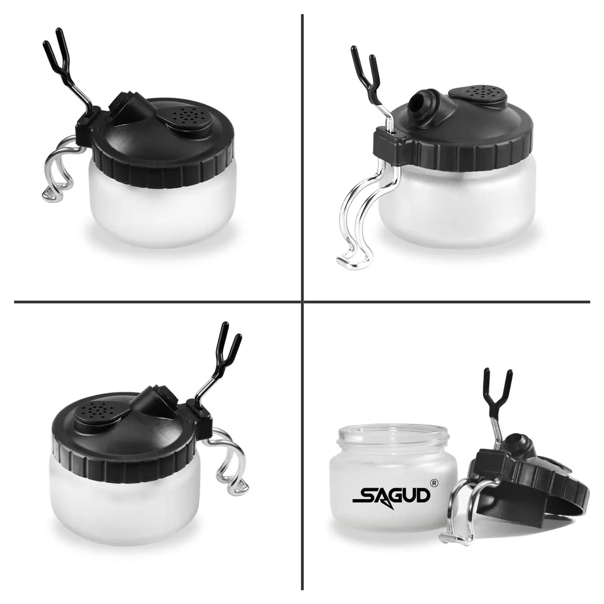 SAGUD Airbrush Cleaning Pot with Holder 10.6cm (4 inches) | Gravity Feed & Side Feed Airbrush Compatible - view 3