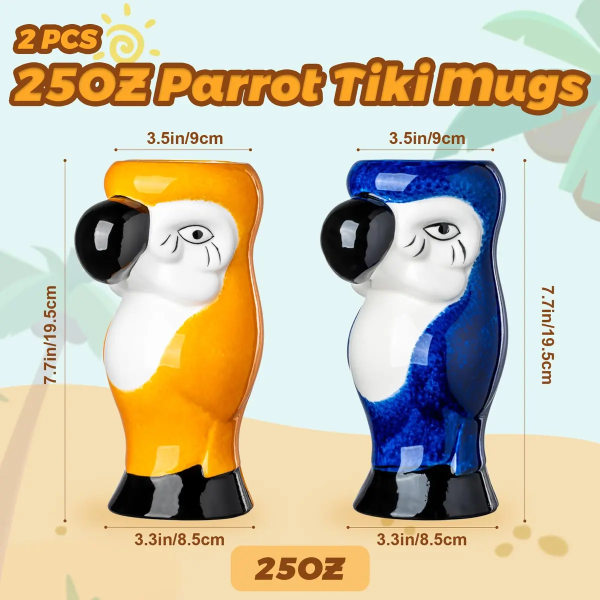 SUN GKOTTA Parrot Tiki Mugs Set of 2 - 25oz (740ml) Ceramic Cocktail Glasses | Fun Tropical Barware - view 2