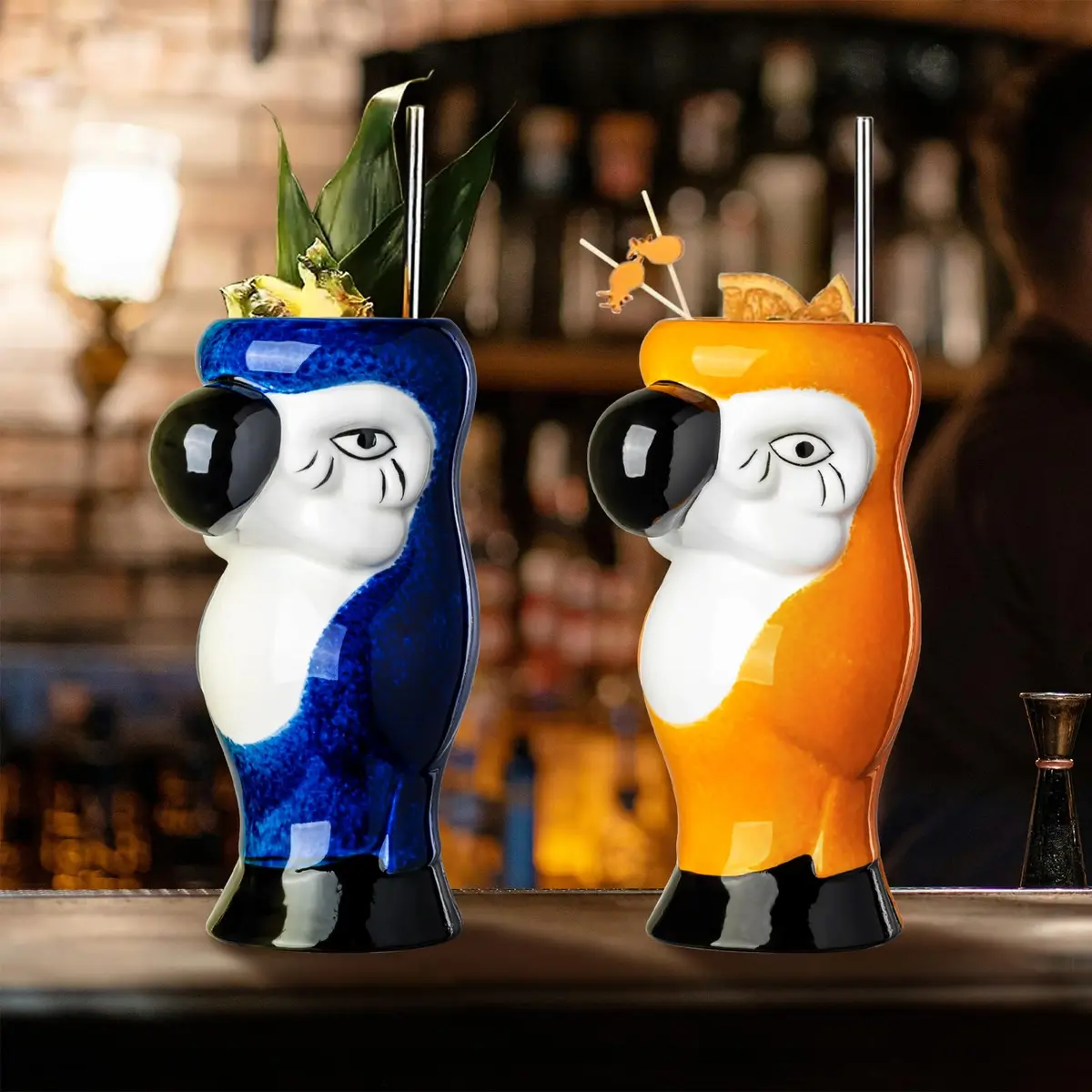 SUN GKOTTA Parrot Tiki Mugs Set of 2 - 25oz (740ml) Ceramic Cocktail Glasses | Fun Tropical Barware - view 4