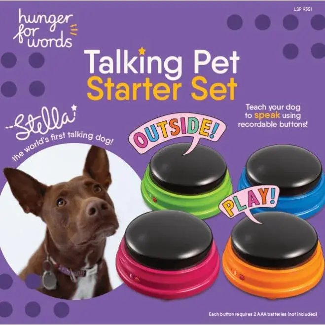 Hunger for Words Talking Pet Starter Set - Dog Buttons for Communication, 4 Recordable Buttons | Developed by Speech Therapist Christina Hunger - view 2