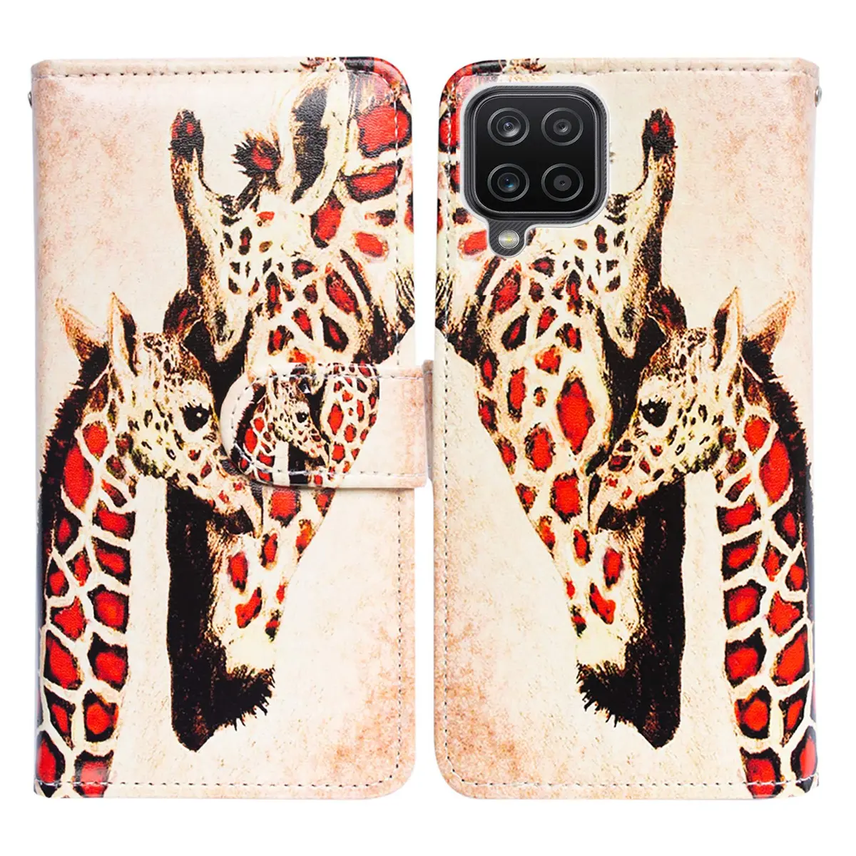 Bcov Galaxy A12 Giraffe Mother Baby Leather Flip Phone Case Wallet Cover with Card Slot Holder Kickstand | Unique Animal Pattern - main product image