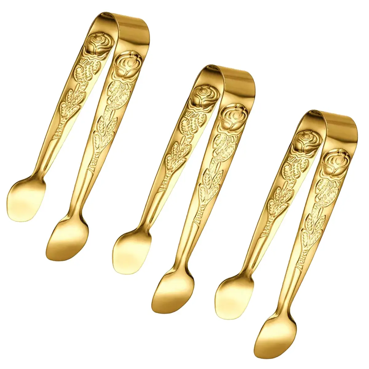 Sunenlyst Gold 3-Piece Mini Serving Tongs | 10.5 cm (4.13 Inch) Stainless Steel Appetizer Tongs - main product image