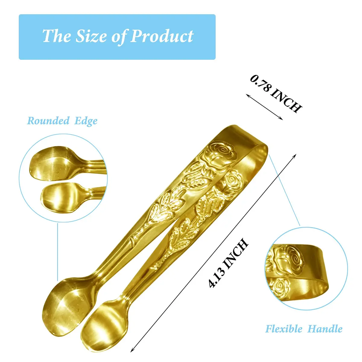 Sunenlyst Gold 3-Piece Mini Serving Tongs | 10.5 cm (4.13 Inch) Stainless Steel Appetizer Tongs - view 2