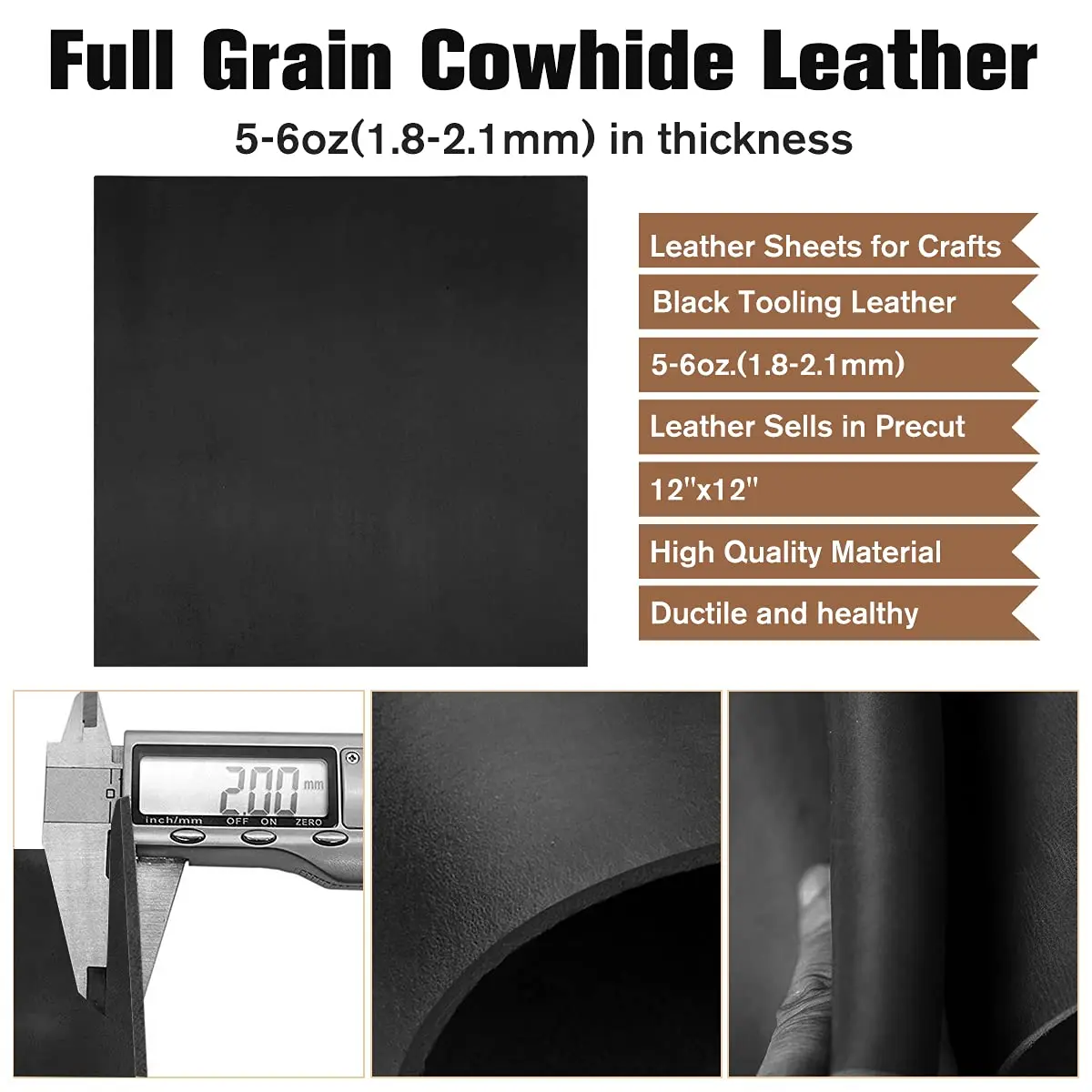 ingguise Black Tooling Leather Sheets Square 12"x12" | Full Grain Cowhide for Crafts & Sewing - view 2