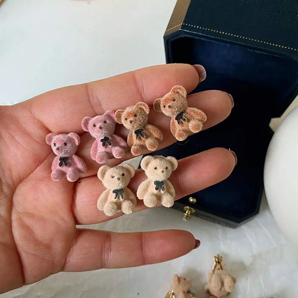 Pingyongchang Plush Bear Stud Earrings | Cute Cartoon Animal Jewelry for Women - view 3