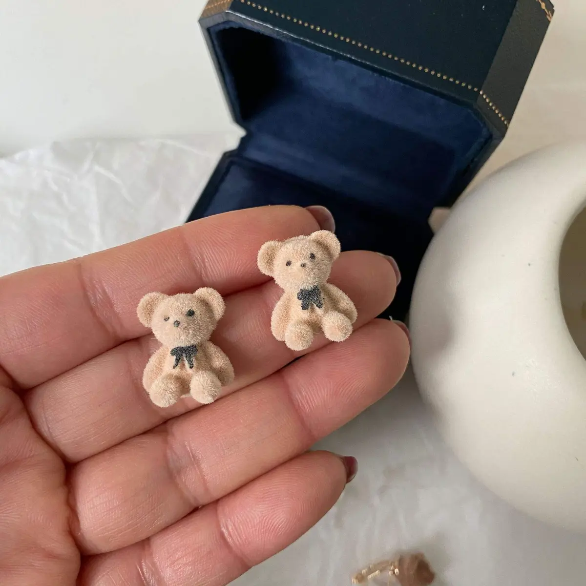 Pingyongchang Plush Bear Stud Earrings | Cute Cartoon Animal Jewelry for Women - view 4