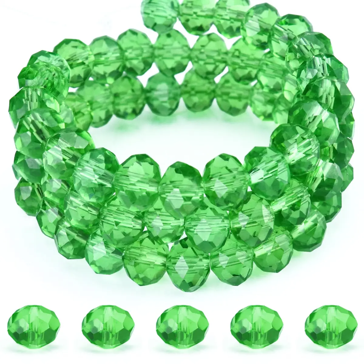 Dowarm 100pcs 10mm Crystal Glass Briolette & Rondelle Beads for Jewelry Making, Crafts & Home Decor (Green, 10MM) | Faceted Crystal Beads for DIY Jewelry - main product image