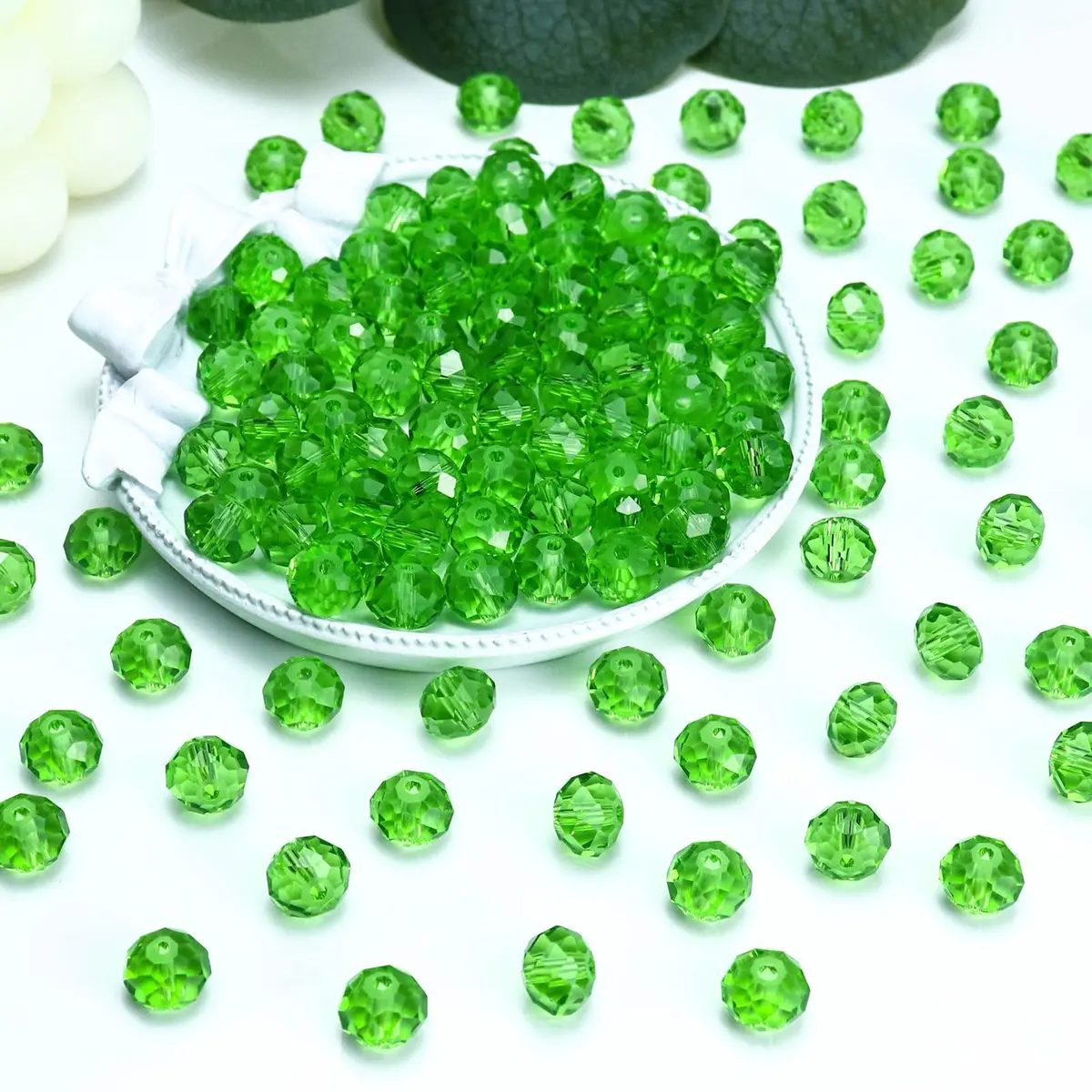 Dowarm 100pcs 10mm Crystal Glass Briolette & Rondelle Beads for Jewelry Making, Crafts & Home Decor (Green, 10MM) | Faceted Crystal Beads for DIY Jewelry - view 2