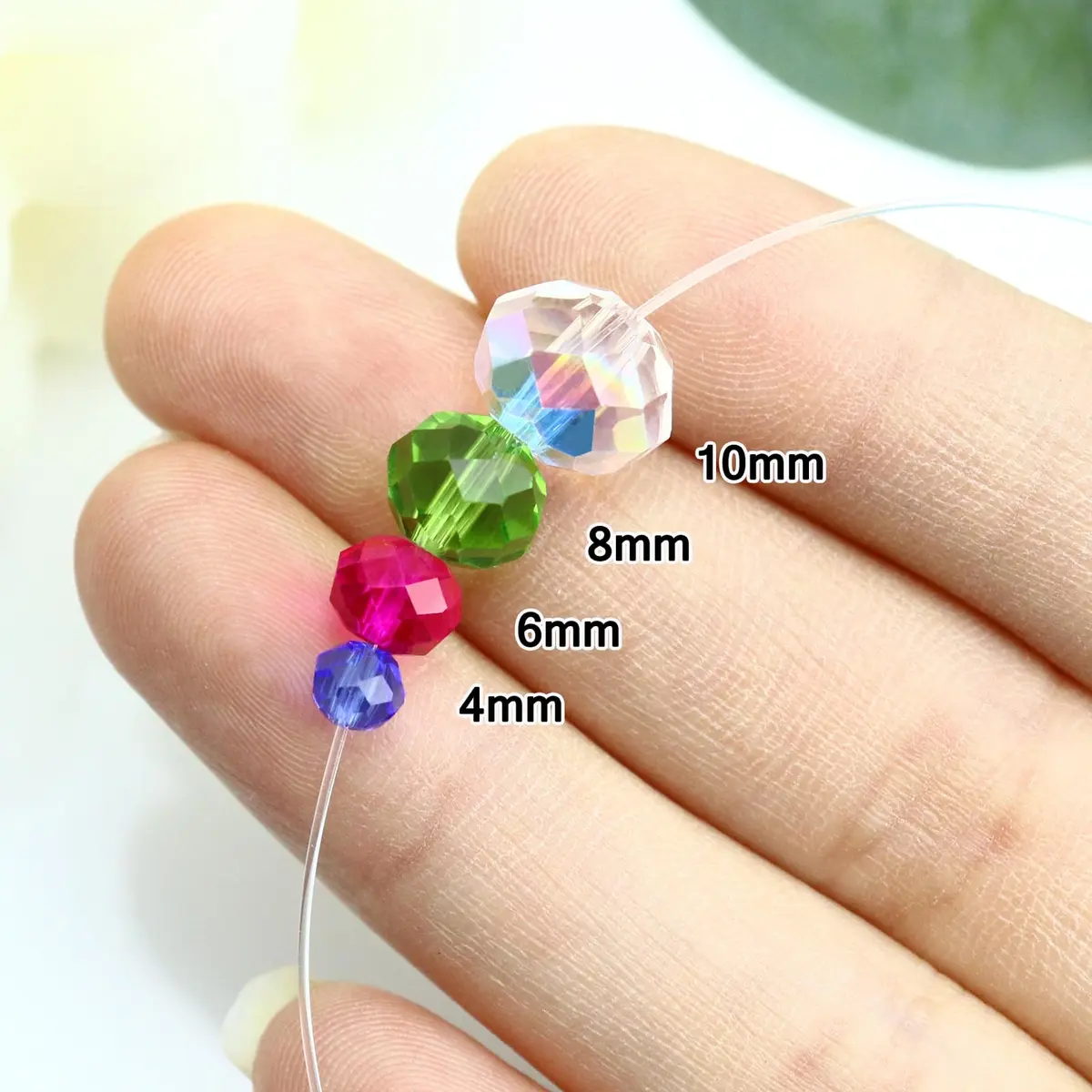 Dowarm 100pcs 10mm Crystal Glass Briolette & Rondelle Beads for Jewelry Making, Crafts & Home Decor (Green, 10MM) | Faceted Crystal Beads for DIY Jewelry - view 3