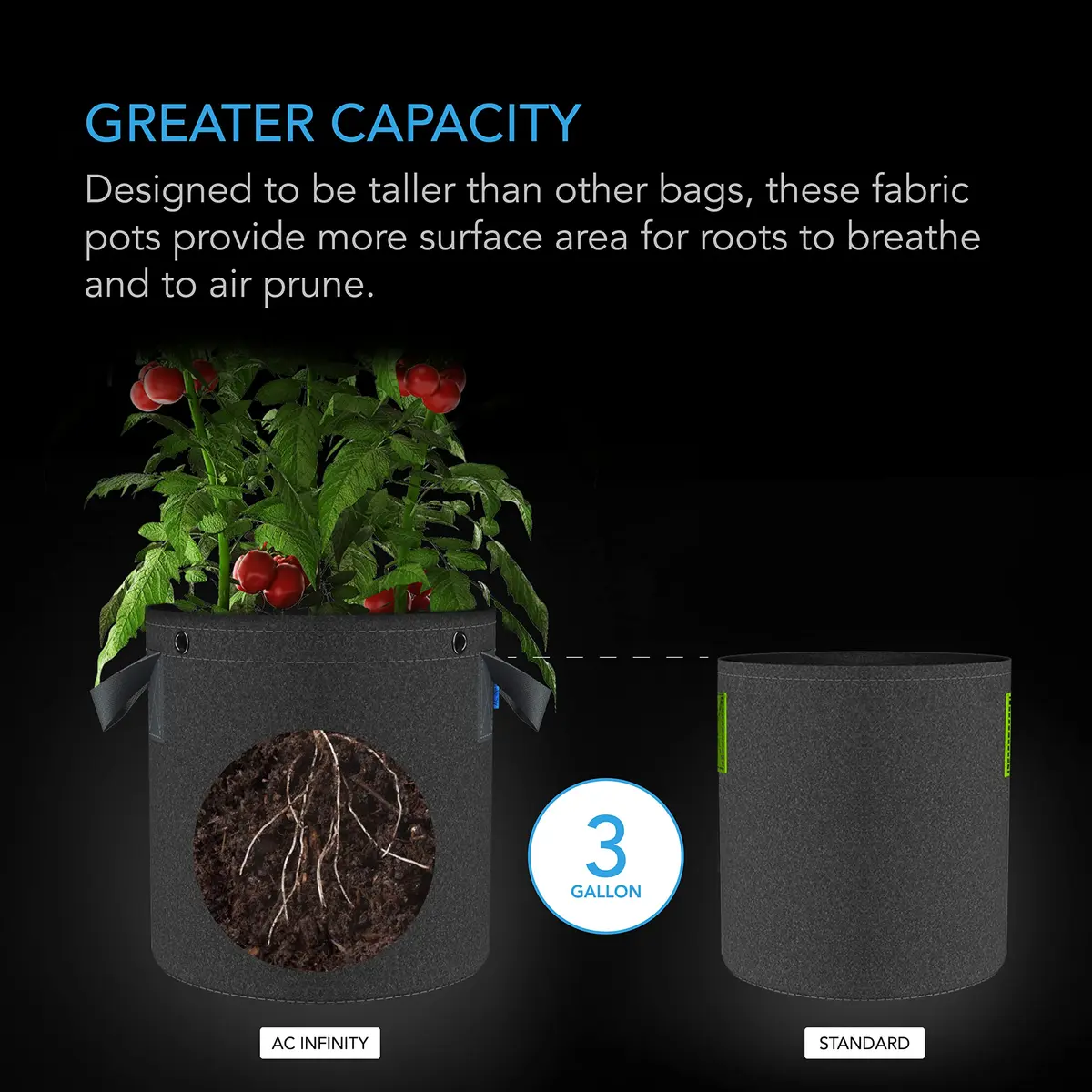 AC Infinity 3 Gallon Fabric Pots | Heavy-Duty Grow Bags for Plants in India - view 3