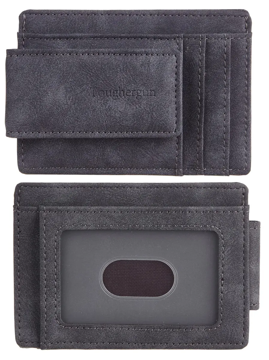 Toughergun Minimalist Wallet for Men with Magnetic Money Clip Leather Slim Wallet, Credit Card Holder RFID Blocking Front Pocket Holds Cash and Cards (Deep Grey) - main product image