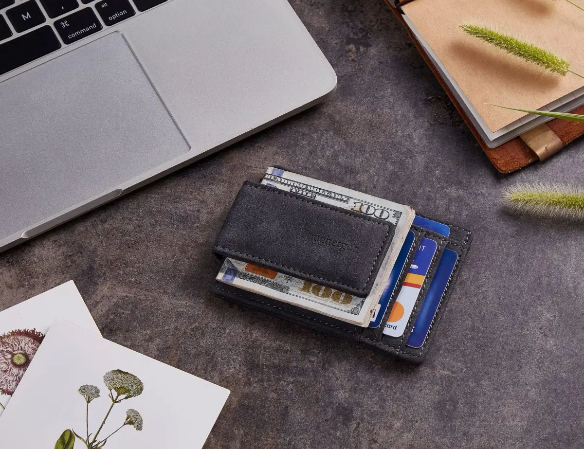 Toughergun Minimalist Wallet for Men with Magnetic Money Clip Leather Slim Wallet, Credit Card Holder RFID Blocking Front Pocket Holds Cash and Cards (Deep Grey) - view 6