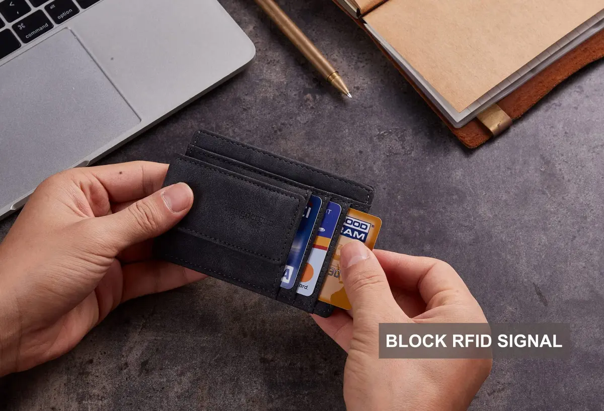 Toughergun Minimalist Wallet for Men with Magnetic Money Clip Leather Slim Wallet, Credit Card Holder RFID Blocking Front Pocket Holds Cash and Cards (Deep Grey) - view 7