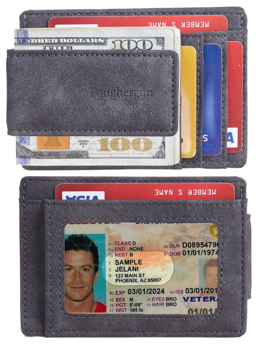 Toughergun Minimalist Wallet for Men with Magnetic Money Clip Leather Slim Wallet, Credit Card Holder RFID Blocking Front Pocket Holds Cash and Cards (Deep Grey) - view 2
