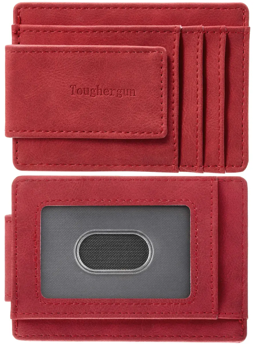 Toughergun Slim Wallet for Men RFID Blocking Money Clip, Minimalist Front Pocket Credit Card Holder, Magnetic Thin Mens Wallets with ID Window (Red) | Holds 7 Cards & 30 Bills - main product image