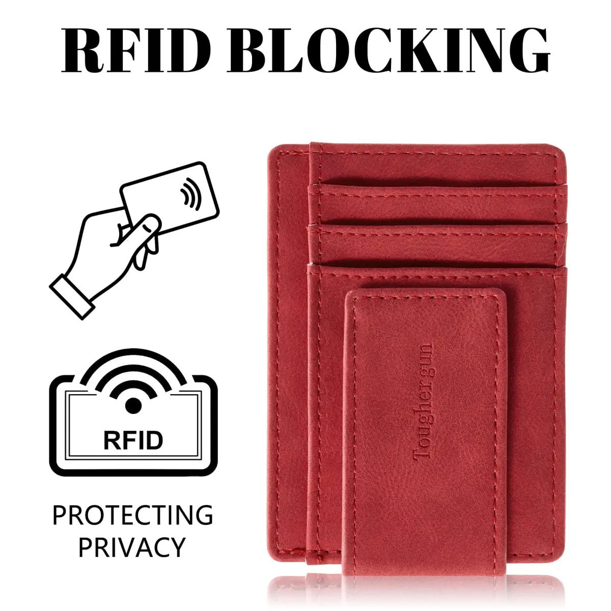 Toughergun Slim Wallet for Men RFID Blocking Money Clip, Minimalist Front Pocket Credit Card Holder, Magnetic Thin Mens Wallets with ID Window (Red) | Holds 7 Cards & 30 Bills - view 6