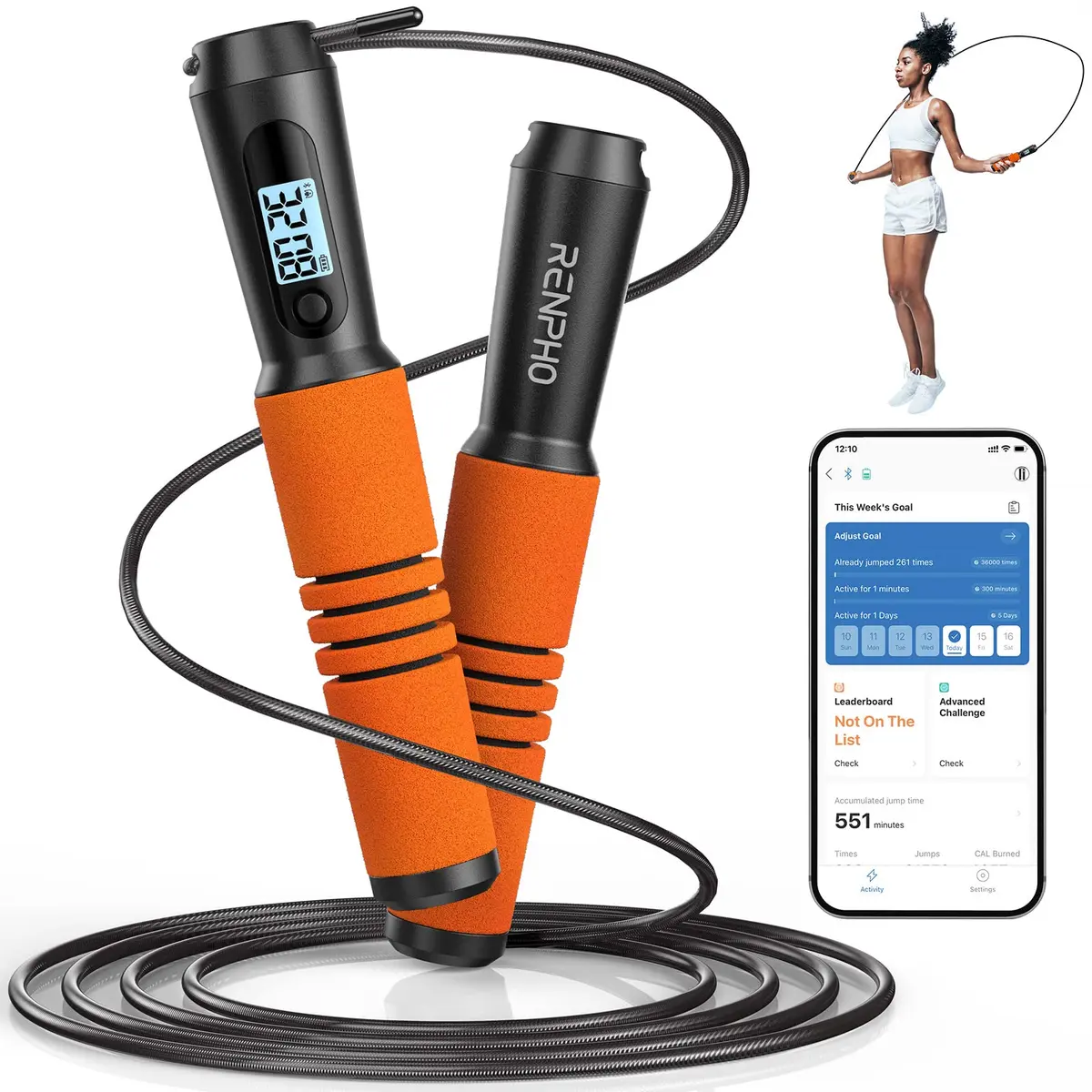 RENPHO Smart Jump Rope with Counter | App Data Tracking, LCD Display, Adjustable Length - main product image