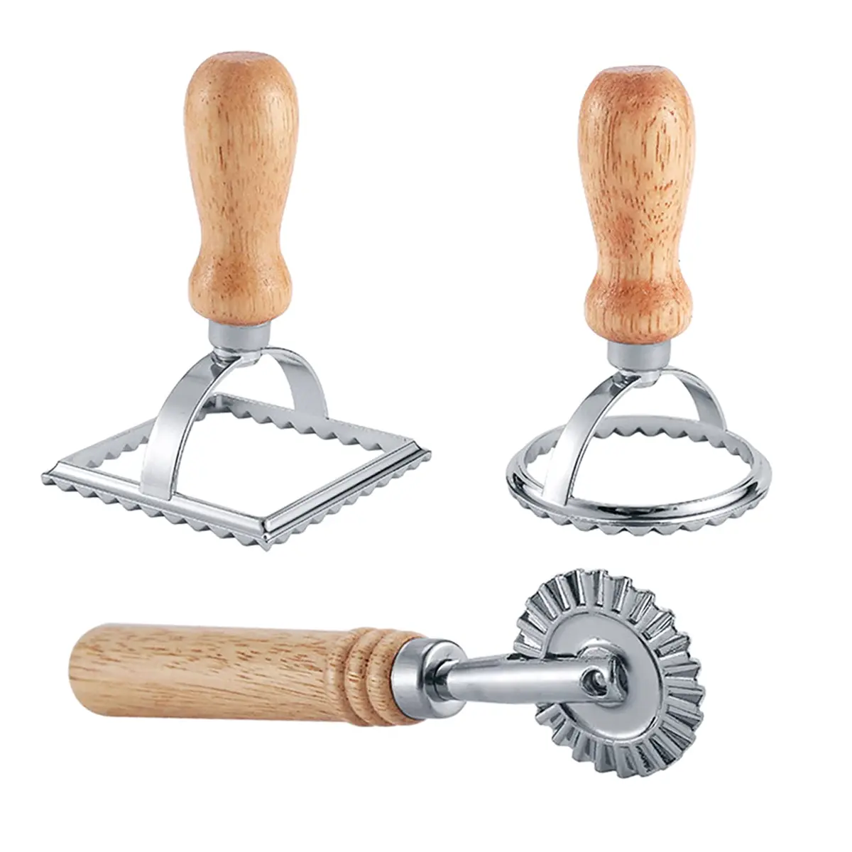 HSP-HSWITI Ravioli Maker Stamp Cutter Set with Wooden Handles | Aluminum & Wood, 3-Piece - main product image