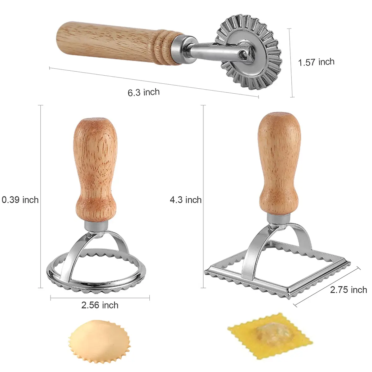 HSP-HSWITI Ravioli Maker Stamp Cutter Set with Wooden Handles | Aluminum & Wood, 3-Piece - view 6