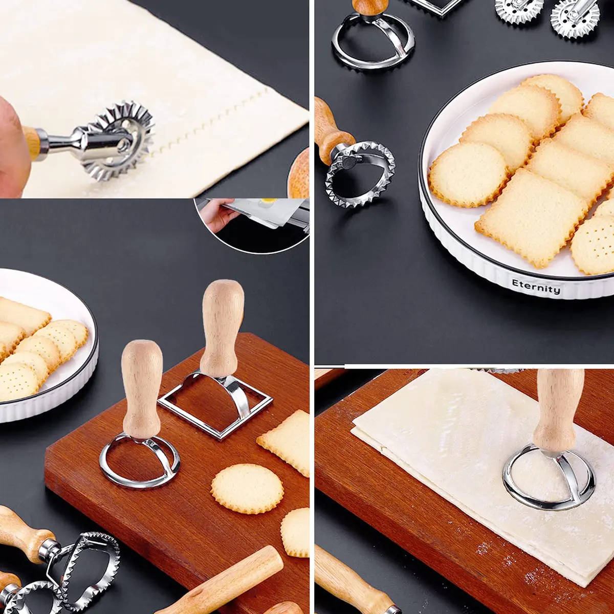 HSP-HSWITI Ravioli Maker Stamp Cutter Set with Wooden Handles | Aluminum & Wood, 3-Piece - view 2