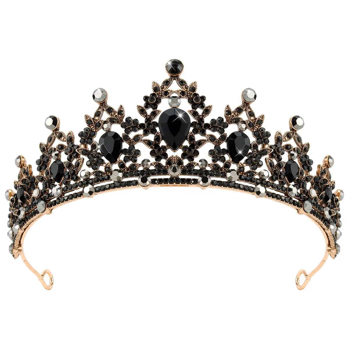 CAVETEE Gothic Crown Headpiece - Black Baroque Tiara with Vintage Rhinestones - Halloween & Bridal Occasions - main product image