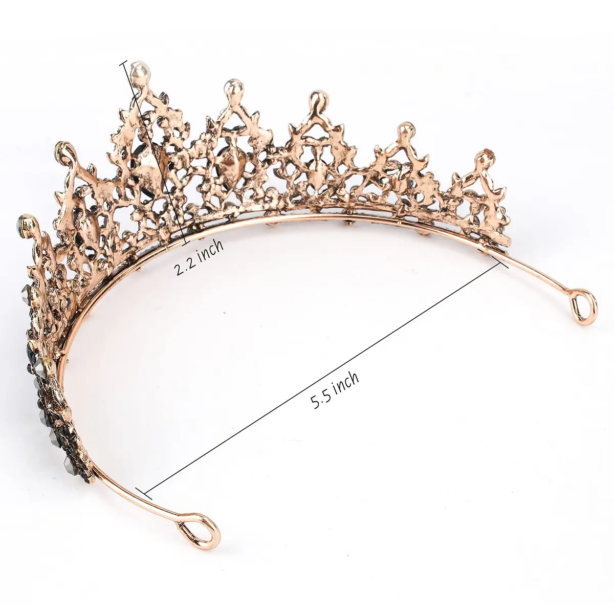 CAVETEE Gothic Crown Headpiece - Black Baroque Tiara with Vintage Rhinestones - Halloween & Bridal Occasions - view 5