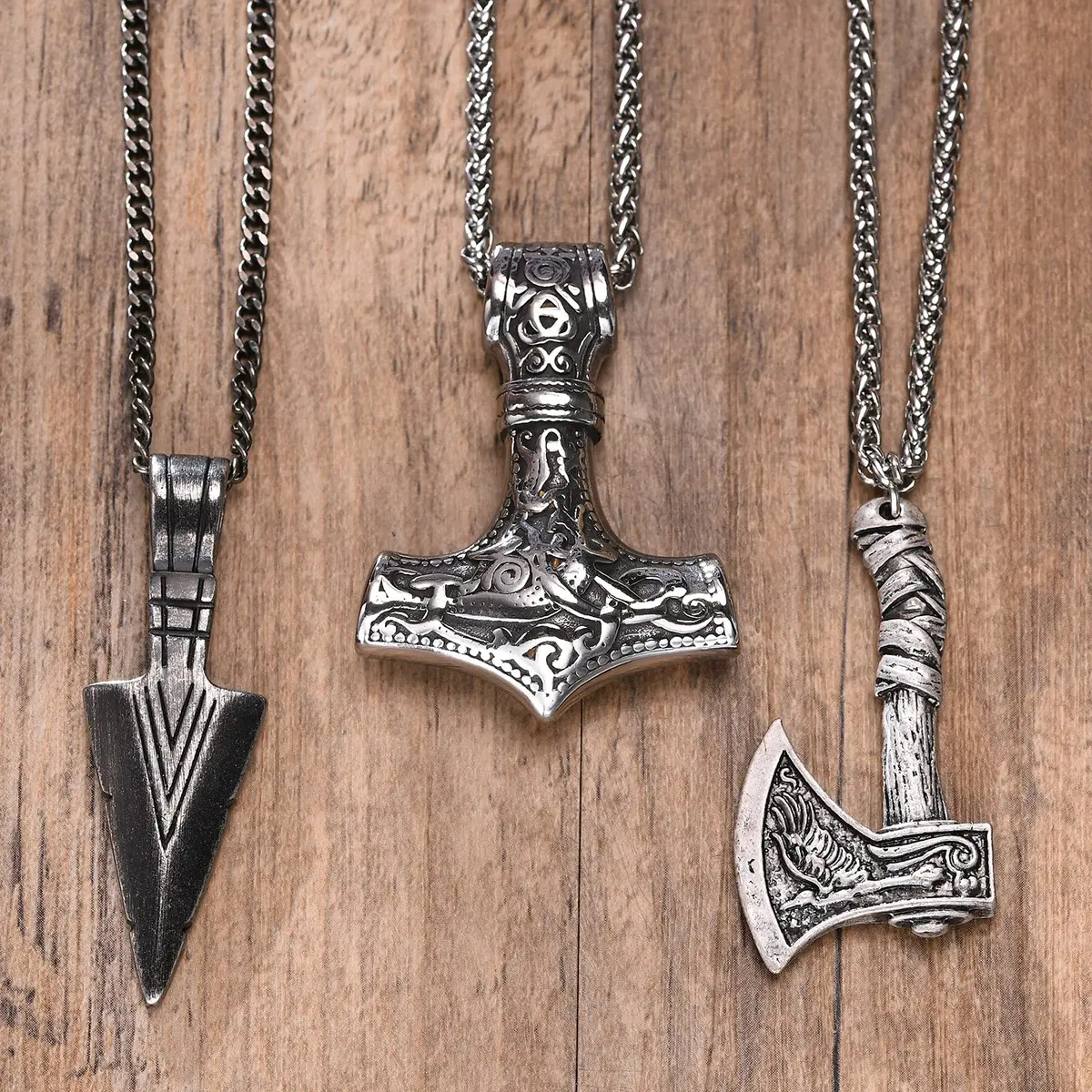 VNOX 3 Pcs Norse Viking Necklace for Men Thors Hammer & Viking Amulet | Durable Stainless Steel, 24 Inch Chains - view 5
