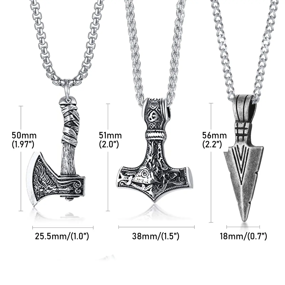 VNOX 3 Pcs Norse Viking Necklace for Men Thors Hammer & Viking Amulet | Durable Stainless Steel, 24 Inch Chains - view 6