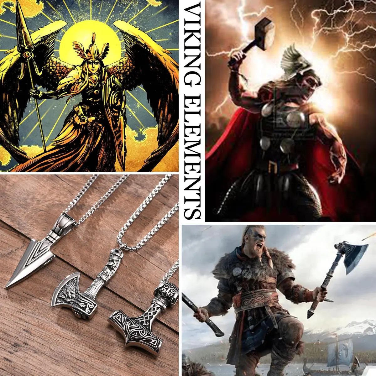 VNOX 3 Pcs Norse Viking Necklace for Men Thors Hammer & Viking Amulet | Durable Stainless Steel, 24 Inch Chains - view 3